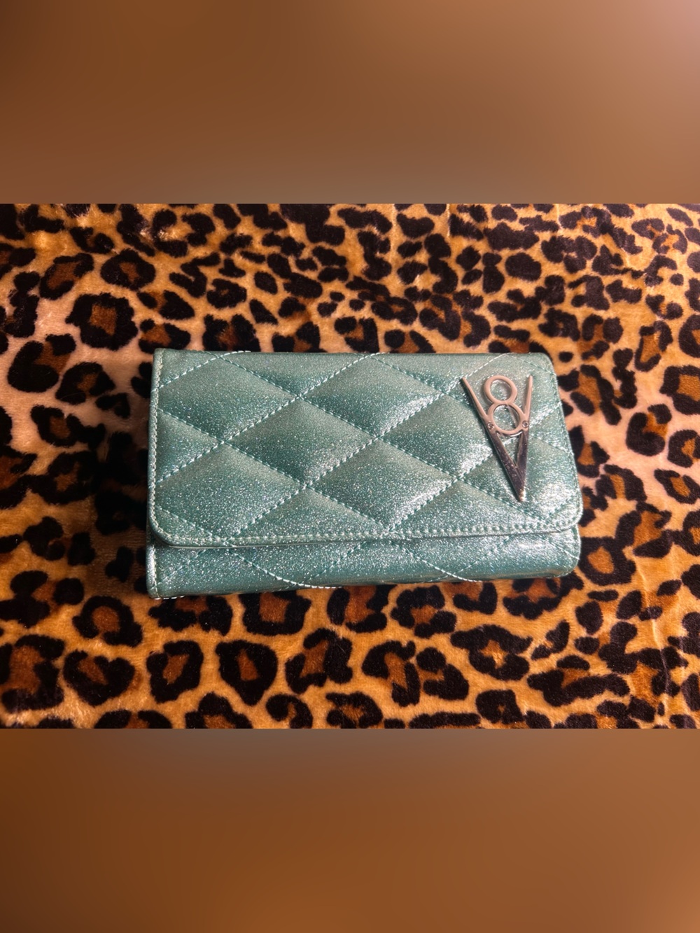 Lux de Ville Hot Rod V8 Tri-Fold Wallet in Mermaid Blue Sparkle